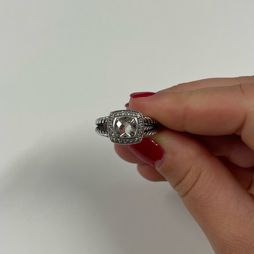 David Yurman Petite Albion Ring in Sterling with Prasiolite & Pavé Diamonds